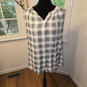 Great Northwest‎ Indigo Sleeveless Button-Down Top Black & White Plaid Size 1X